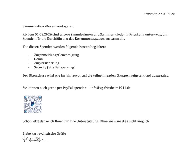 Sammelaktion Rosenmontagszug