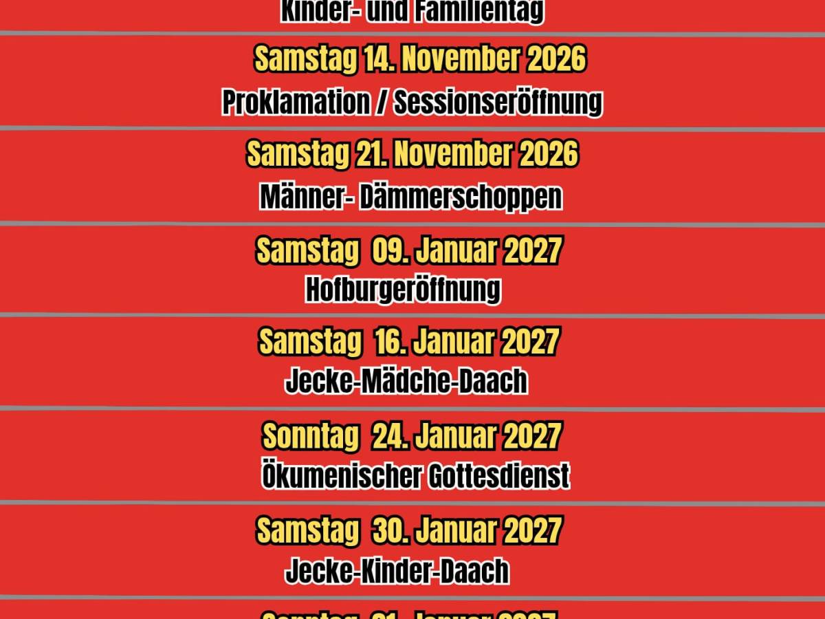 Die Jecken-Termine für die Session 2026/27 stehen&nbsp;fest